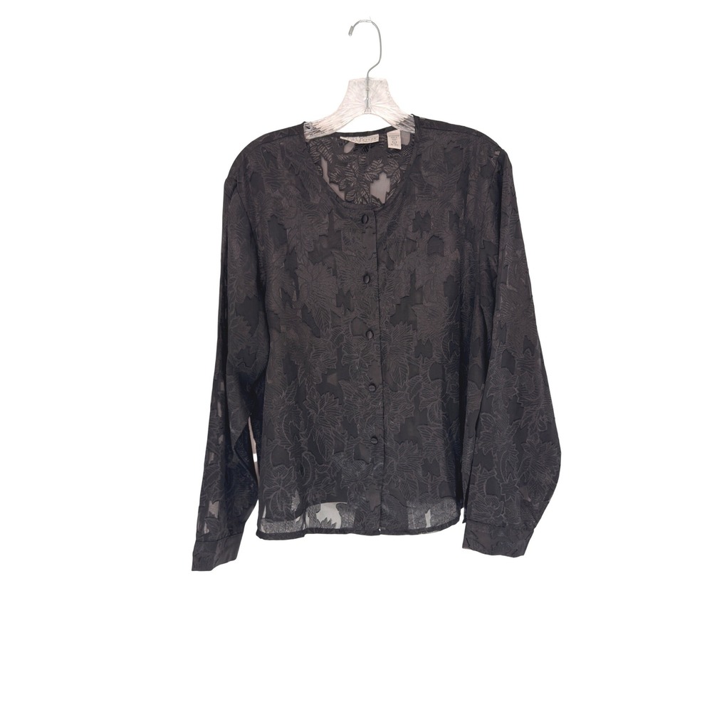 Women's Button Up Shirt Black Floral‎ Sheer Vamp Grunge Whimsigoth Large